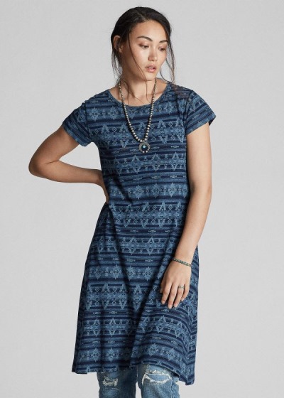 Vestidos Ralph Lauren Mujer Azules Azules Azules - Discharge-Printed Jersey - NDJLU8649